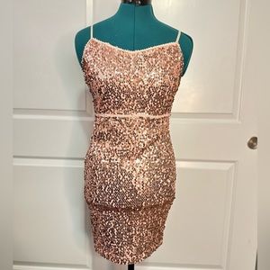 Pink sequins mini dress with adjustable straps size XS